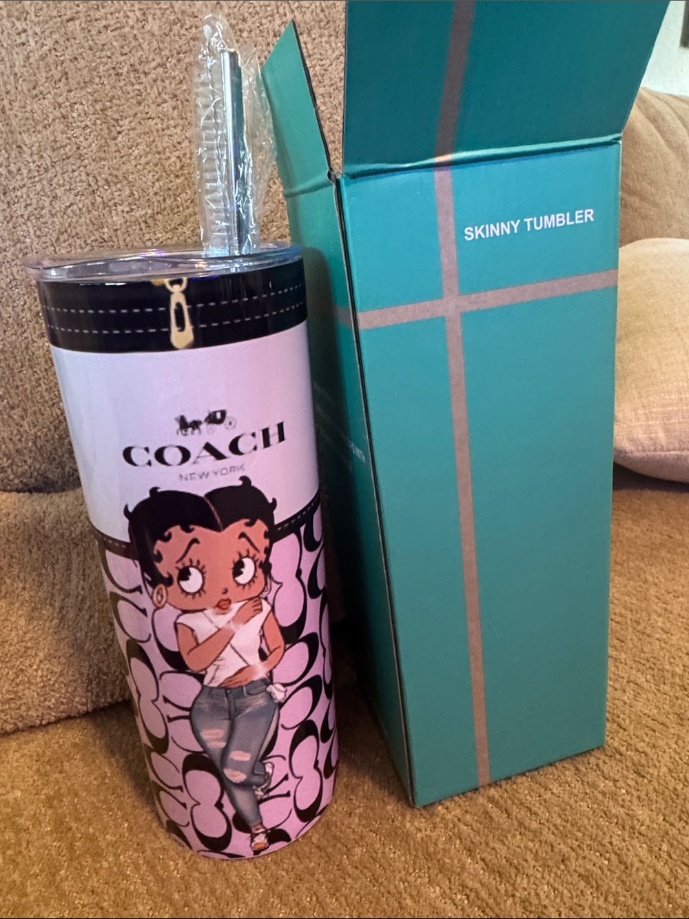 Pink and Black Hand Crafted Skinny Tumbler
